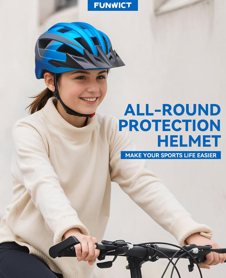 FUNWICT Fahrradhelm mit Visier für Herren Damen, Leichte Fahrradhelm mit Magnetischem Brille und USB