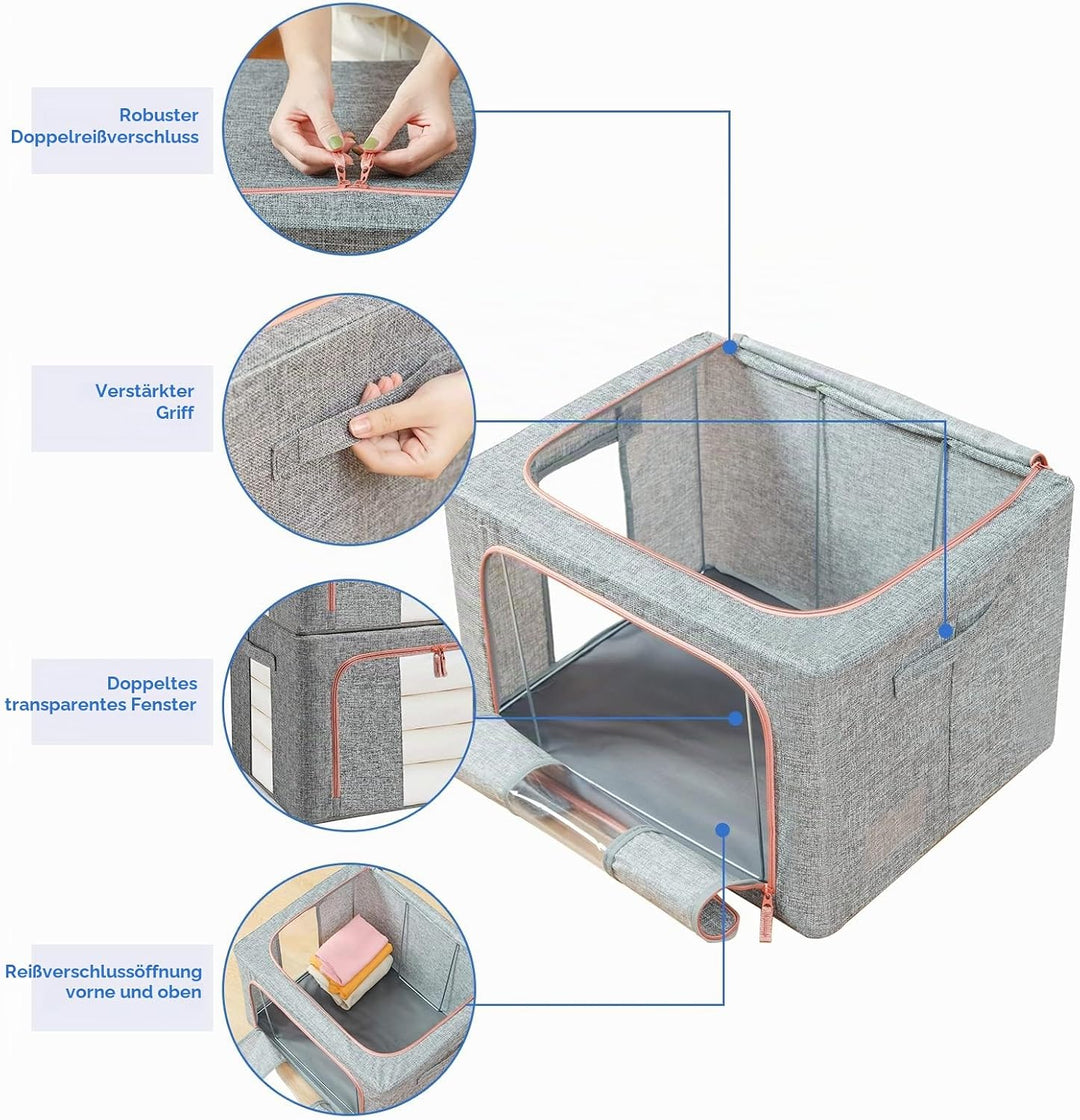 Aufbewahrungsbox 2 Stück, Kleiderschrank Organizer Faltbar Kleideraufbewahrung Box mit Metallrahmen,