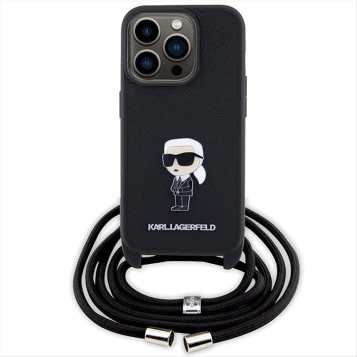 KARL LAGERFELD KLHCP15XSASKNPSK Hülle für iPhone 15 Pro Max 6.7" hardcase Schwarz Crossbody Saffiano
