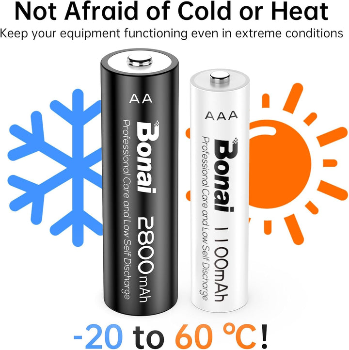 BONAI Akku AA AAA 2800/1100mAh 24 Stück Wiederaufladbare Batterien hohe Kapazität 1,2V AA/AAA Accu N