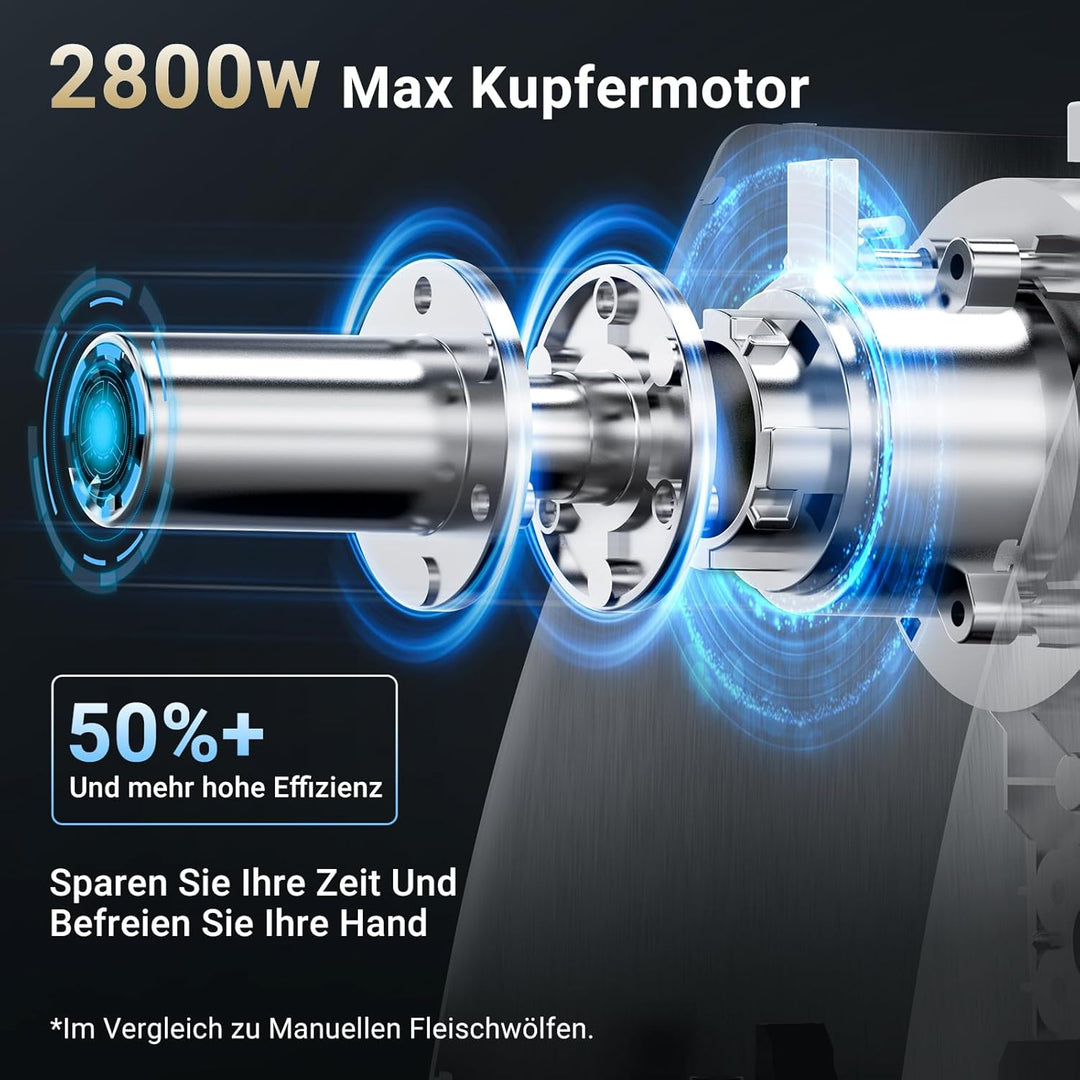 AAOBOSI Fleischwolf, 3-in-1 Elektrischer Fleischwolf [2800 W max] mit 2 Klingen, 3 Platten, Wurstfül
