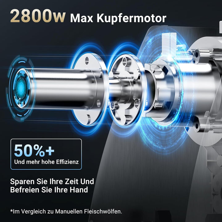 AAOBOSI Fleischwolf, 3-in-1 Elektrischer Fleischwolf [2800 W max] mit 2 Klingen, 3 Platten, Wurstfül