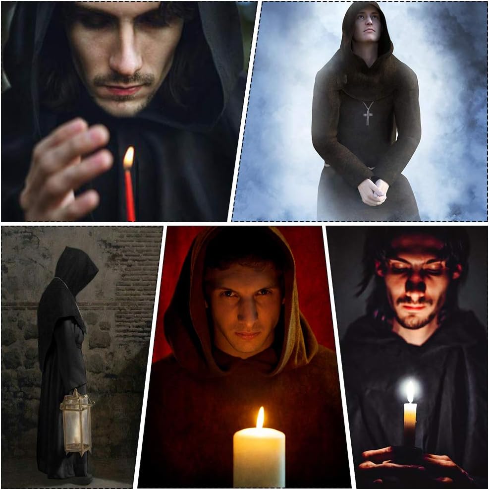 KONVINIT Mönch Robe Kostüm Männer Prister Gewand Kostüm Mittelalterliche Robe mit Kapuze Halloween K