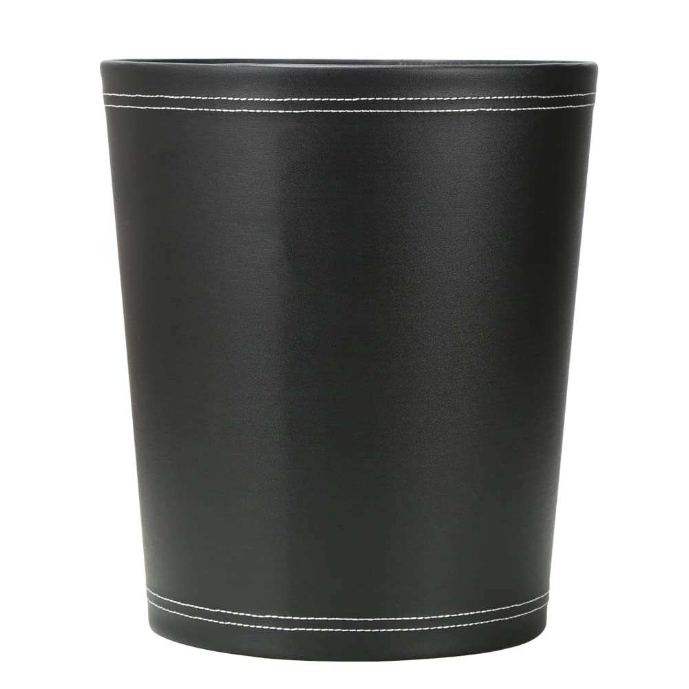 KINGFOM™ Klassisch Leder Papierkorb für Büro/Badezimmer/küche/Schlafzimmer (Schwarz), Schwarz