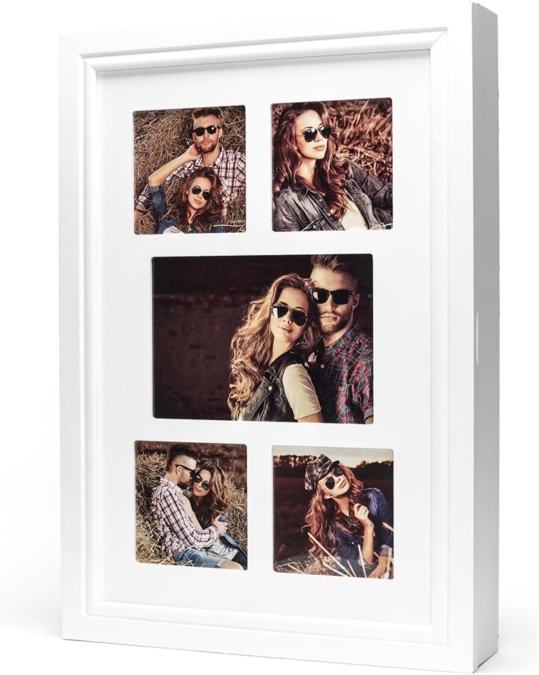 levandeo Schmuckkasten Fotorahmen Bilderrahmen Spiegel in weiss für 5 Fotos - 45x32x7cm Schmuckaufbe