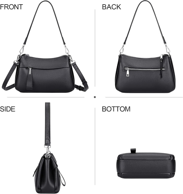 OVER EARTH Leather Handbags for Women Small Hobo Shoulder Bag Ladies Crossbody Purse Silberfarben/Sc