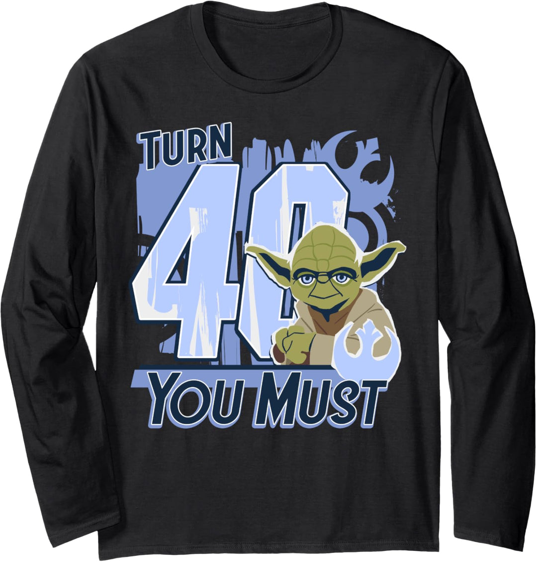 Star Wars Yoda Turn 40 You Must Rebel Logo Portrait Langarmshirt