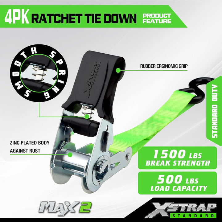 XSTRAP Spanngurte mit Ratsche, 4 Stück – 4,5 m – 226,8 kg Tragkraft, 680,4 kg Bruchfestigkeit, Ladun