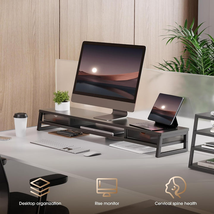Fenge Dual Monitorständer Riser mit 2 Acryl Schubladen 2 Etagen 108cm Computer Bildschirmständer für