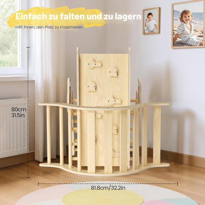 Klettergerüst Indoor,7-in-1 Montessori Indoor Spielset,Stabiles Birkenholz Klettergerüst mit Rutsche