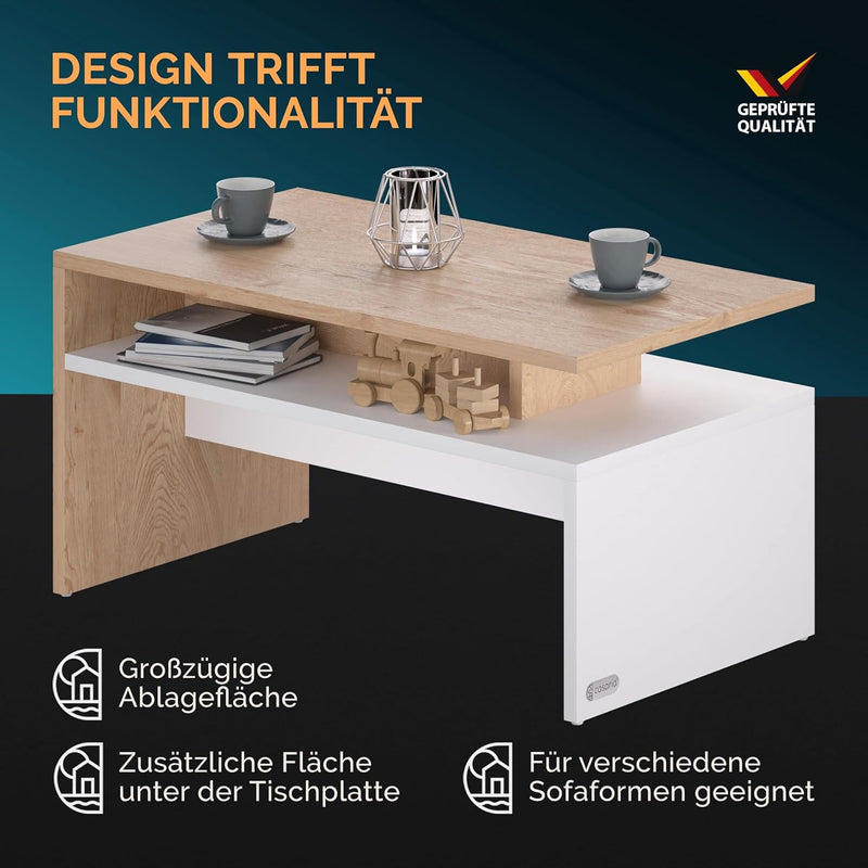Casaria® Couchtisch mit Ablage Stauraum 92x51x48 cm Kratzfest Holz 50kg Belastbarkeit Modern Gross W