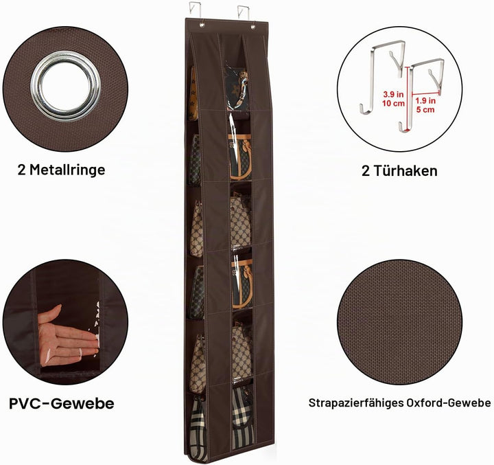Lirex Tür Handtaschen Organizer, Platzsparende Aufbewahrung für Handtaschen und Kleidung, Inklusive