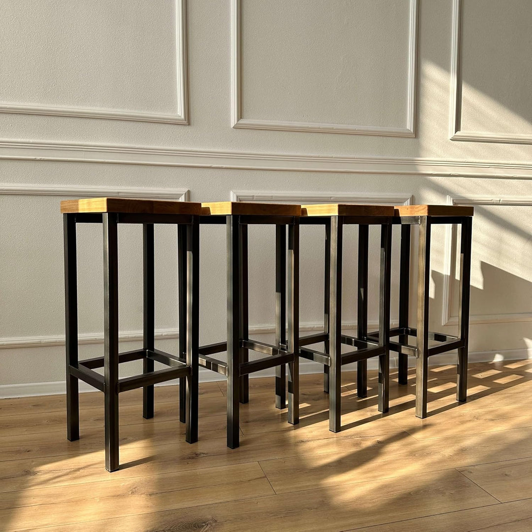 1 Original-BestLoft® Barhocker New York Handmade Industriedesign Loft Stahl Holz Eiche massiv (Hell