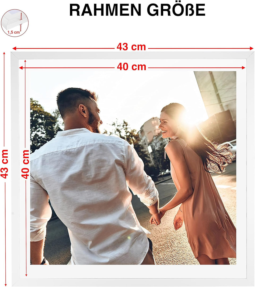 CABBEL Dreierpack (3 Stk.) Bilderrahmen 40x40 cm MDF Holz-Rahmen in Weiss | mit bruchsicherem Plexi-