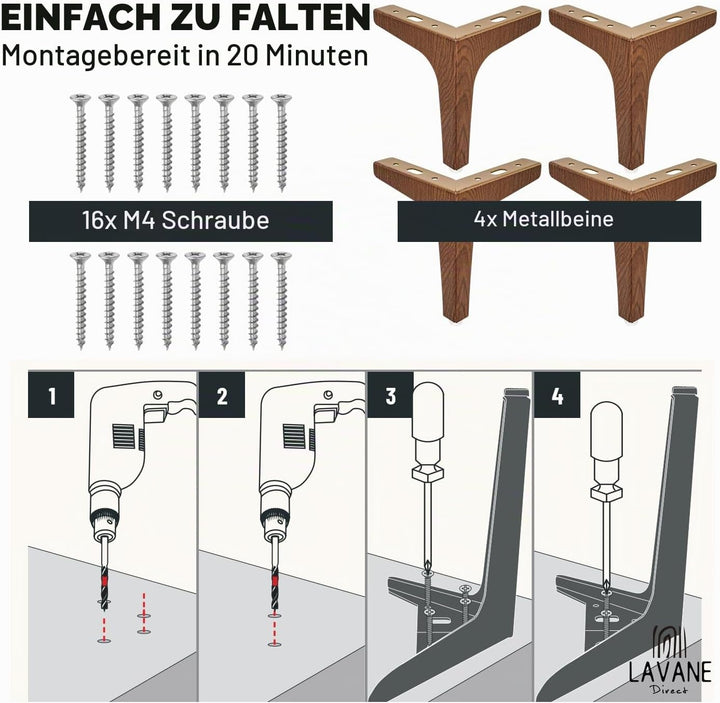 La Vane 4er Set Metall Möbelfüsse (17cm Höhe) Walnuss - Diamant-Dreieck Design für Schrank, Sofa, Co