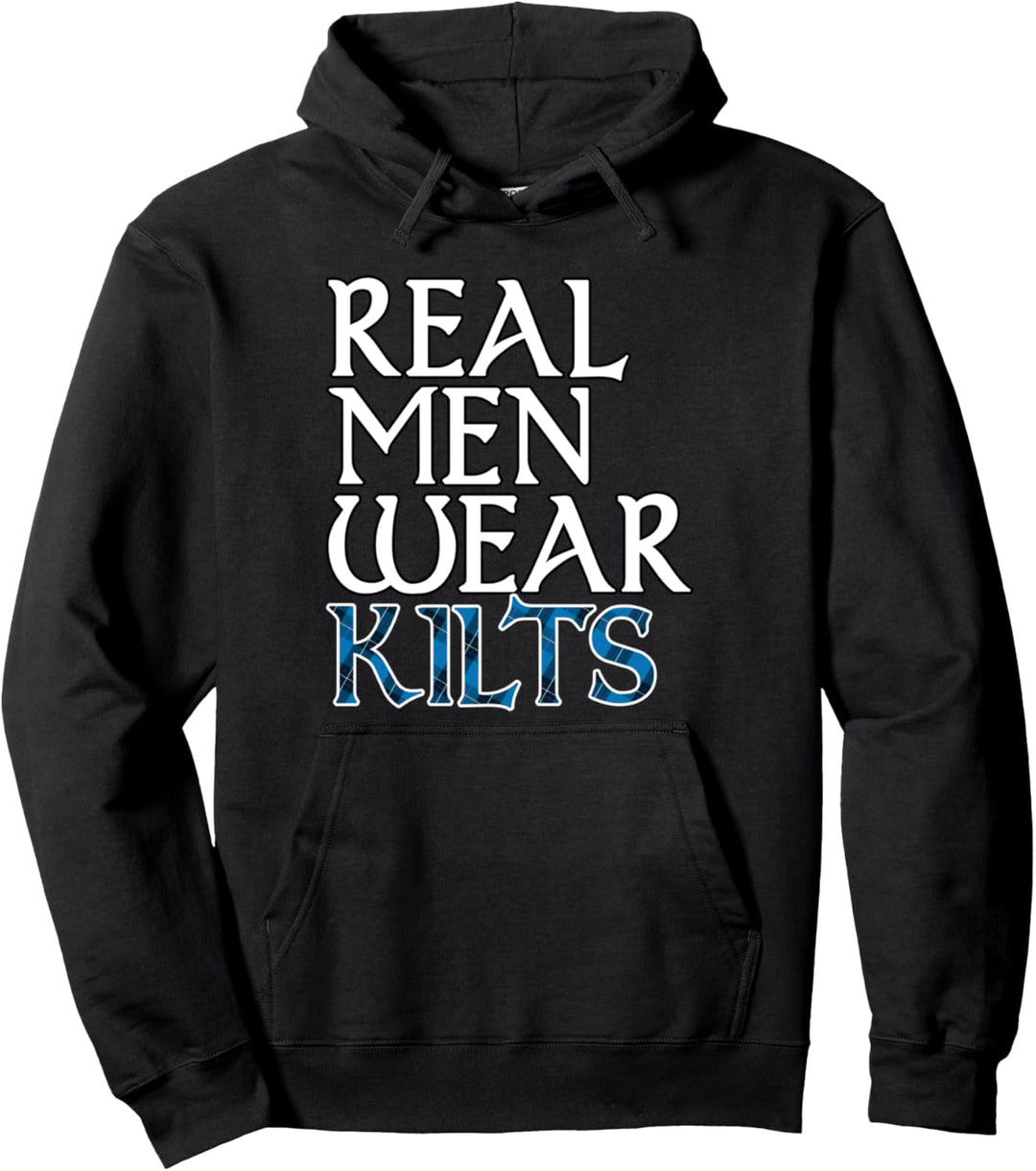 Highlander Games Blue Tartan Plaid Real Men Wear Kilts Pullover Hoodie