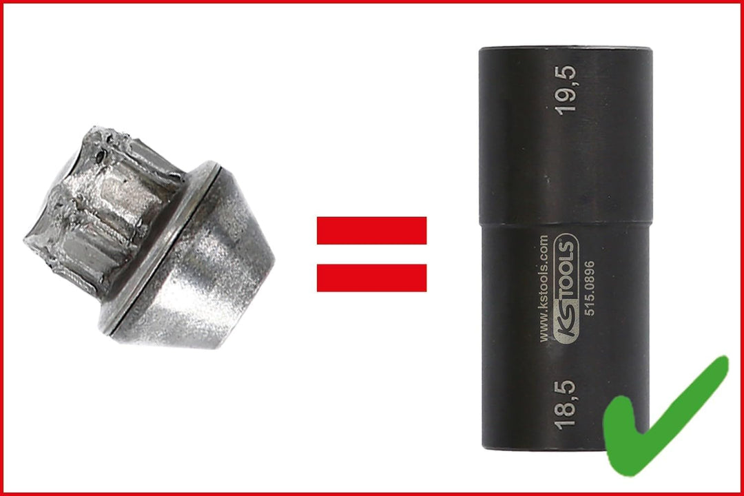 KS Tools 515.0895 1/2" Spezial-Alu-Felgen-Kraft-Stecknuss-Satz für Ford, 18,5 / 19,5 / 20,5 / 21,5 m