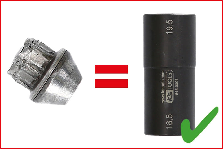 KS Tools 515.0895 1/2" Spezial-Alu-Felgen-Kraft-Stecknuss-Satz für Ford, 18,5 / 19,5 / 20,5 / 21,5 m