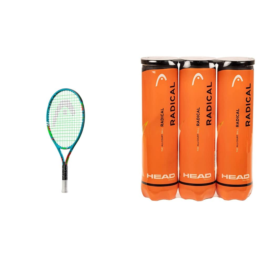 Head Novak 23 Tennisschläger, Blau, Griffstärke 05, 6-8 Jahre Bundle mit Tennisball (3 x 4 Stück), B