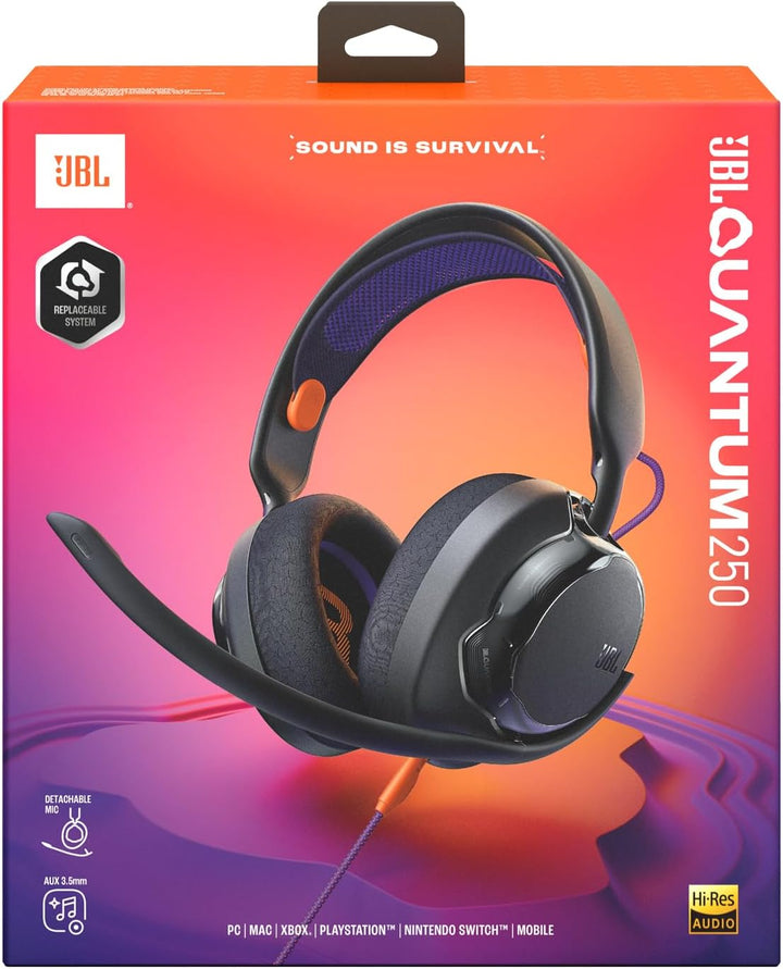 JBL Quantum 250 Kabelgebundene Over-Ear-Gaming-Kopfhörer, JBL Quantum Spatial Sound, Mikrofon mit Ge