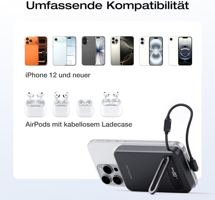 EcoFlow Qi2.2 Magsafe Powerbank 10000mAh 25W mit USB C 36W Kabel, Qi2.2-Zertifiziert Magnetische Pow