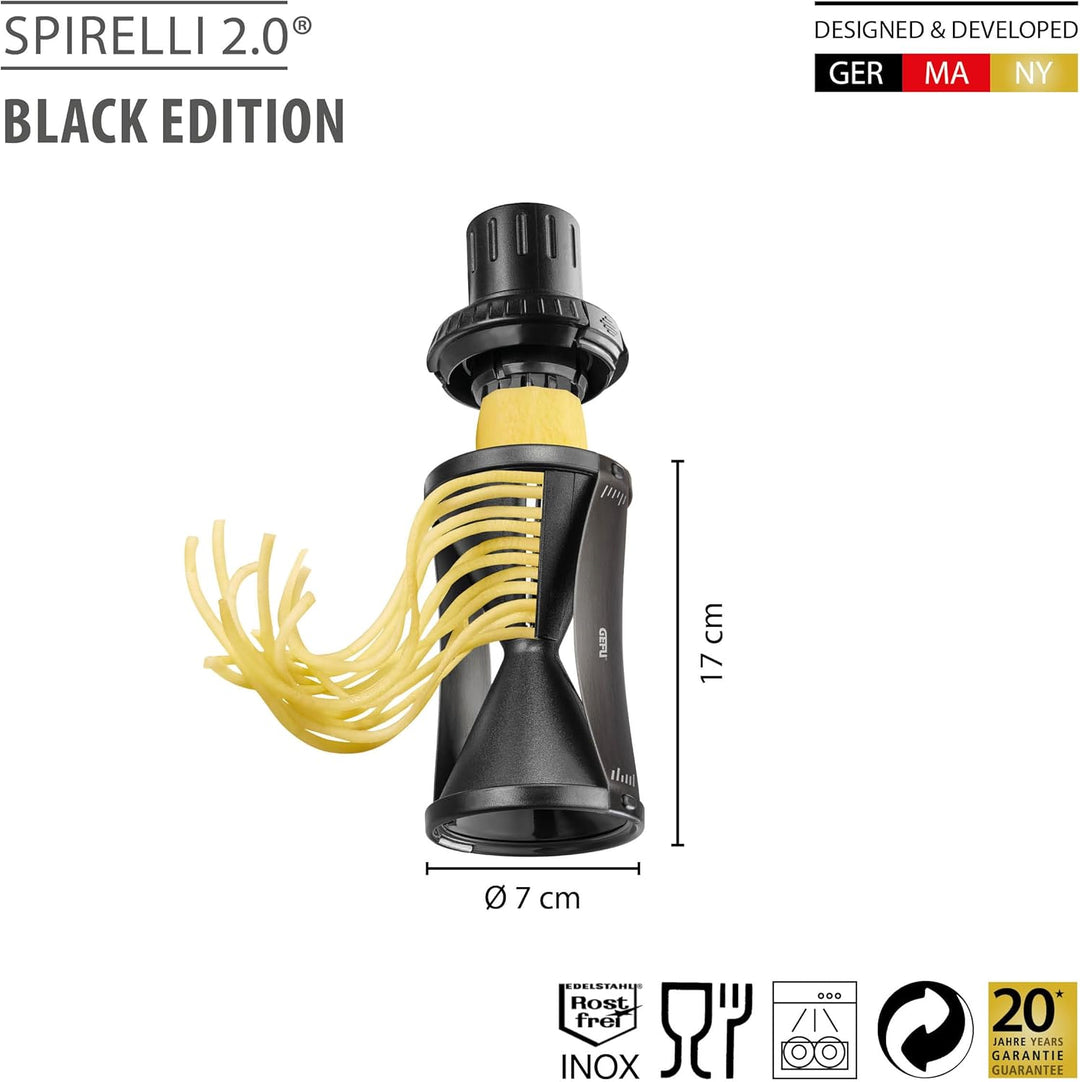 GEFU Spiralschneider SPIRELLI 2.0 Black Edition mit Gemüsehalter & Bürste, Julienne-Schneider für Ge
