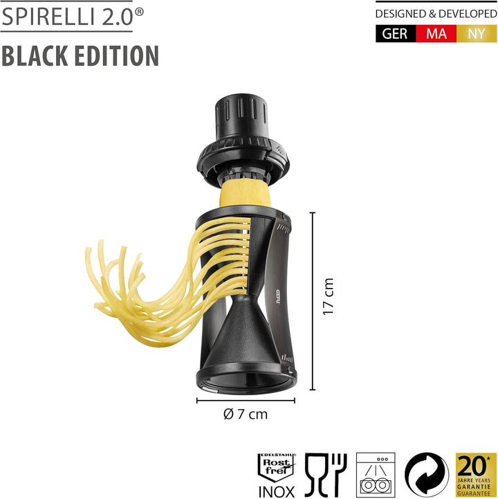 GEFU Spiralschneider SPIRELLI 2.0 Black Edition mit Gemüsehalter & Bürste, Julienne-Schneider für Ge