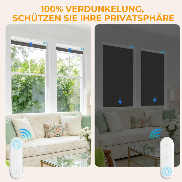 HOMEDEMO M100 Elektrische Rollos Verdunkelungsrollo mit Motor &amp; Fernbedienung, Dunkelgrau 60x100cm(B
