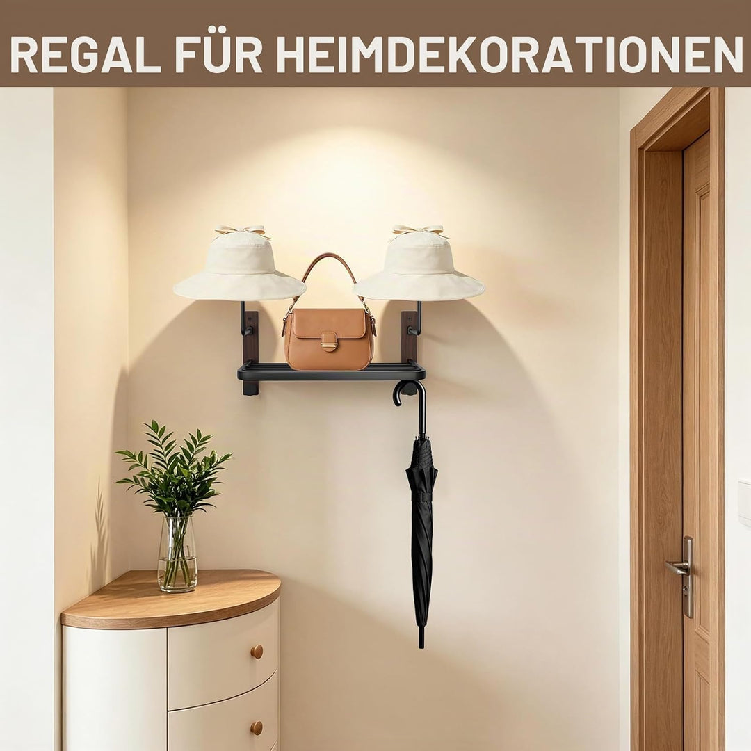 Motorradhelm Halterung, Helmhalter Wandmontage mit Ablage und 2 Helmständer für Motorrad Fahrrad Ren
