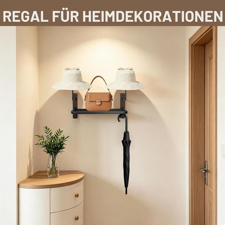 Motorradhelm Halterung, Helmhalter Wandmontage mit Ablage und 2 Helmständer für Motorrad Fahrrad Ren