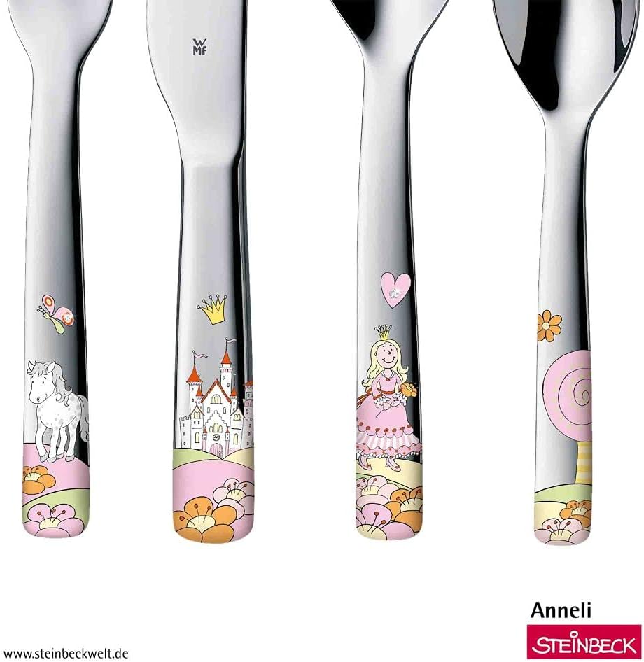 WMF Prinzessin Anneli Kinderbesteck Set 4-teilig, Kinderbesteck Mädchen Edelstahl, Kinderbesteck ab
