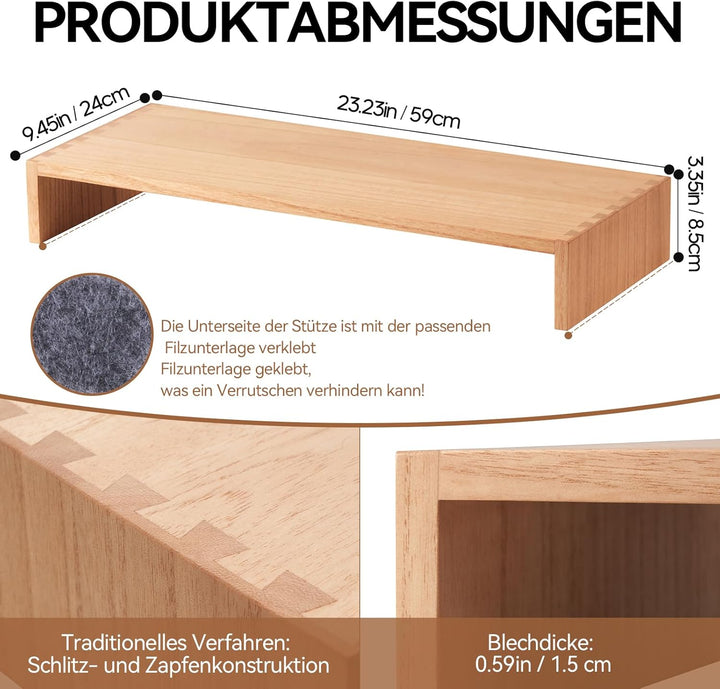 KIRIGEN Holz Monitorständer – Desktop Organizer für PC/Laptop/TV/Drucker | Büro-Aufsatz mit Stauraum