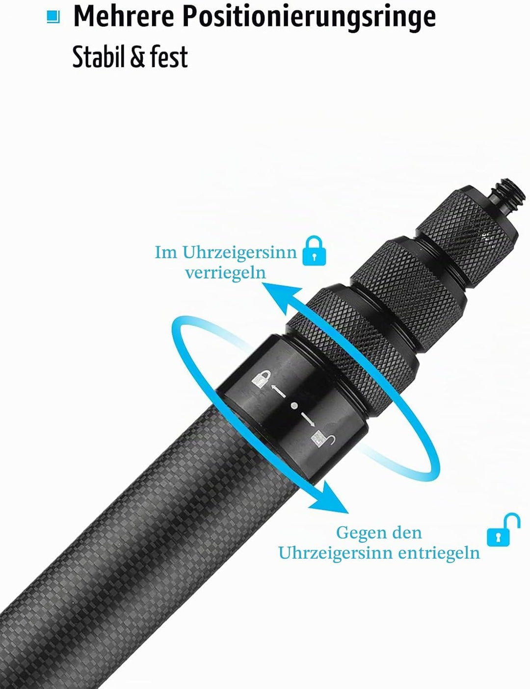 Andoer Einstellbare Verlängerungsstange, Kohlefaser Selfie Stick 1,5 m mit 1/4 Zoll Schraube für Ins