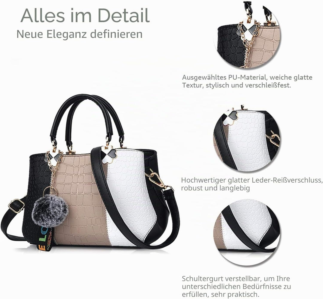 NICOLE & DORIS 2024 Neue Frauen Tasche Damen Leder Handtasche Mode Umhängetasche Mit Pompon abnehmba