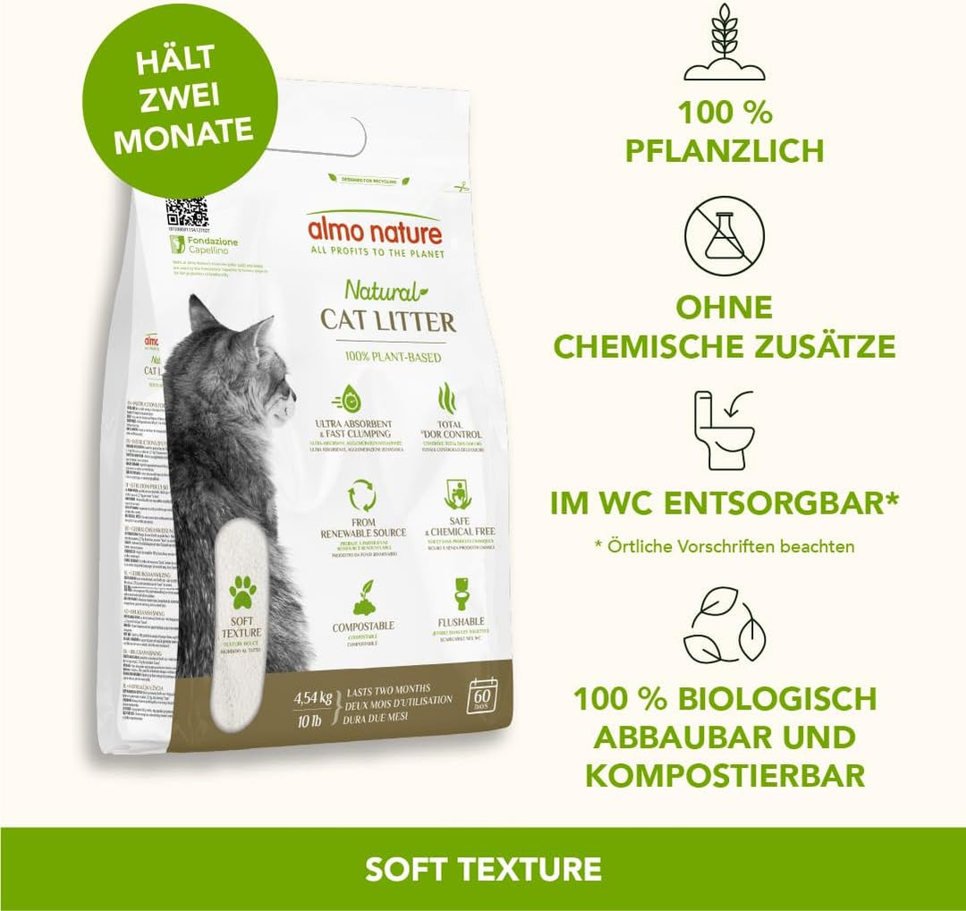 Almo Nature Natural Cat Litter Soft Texture - Klumpende Katzenstreu, 100% pflanzlich, biologisch abb
