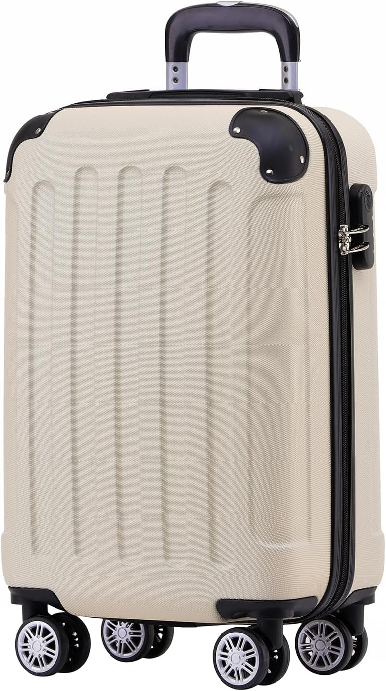 BEIBYE Hartschalen-Koffer Trolley Rollkoffer Reisekoffer Handgepäck 4 Rollen (M-L-XL-Set) (Creme Whi