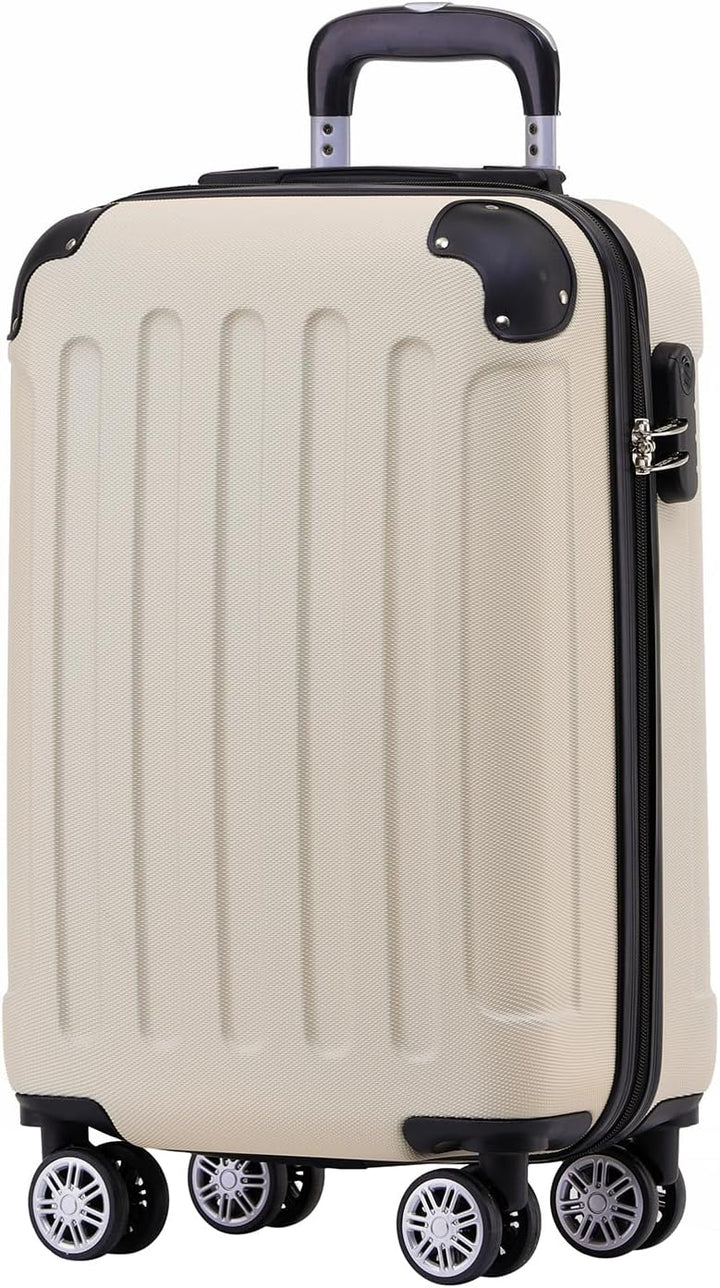 BEIBYE Hartschalen-Koffer Trolley Rollkoffer Reisekoffer Handgepäck 4 Rollen (M-L-XL-Set) (Creme Whi