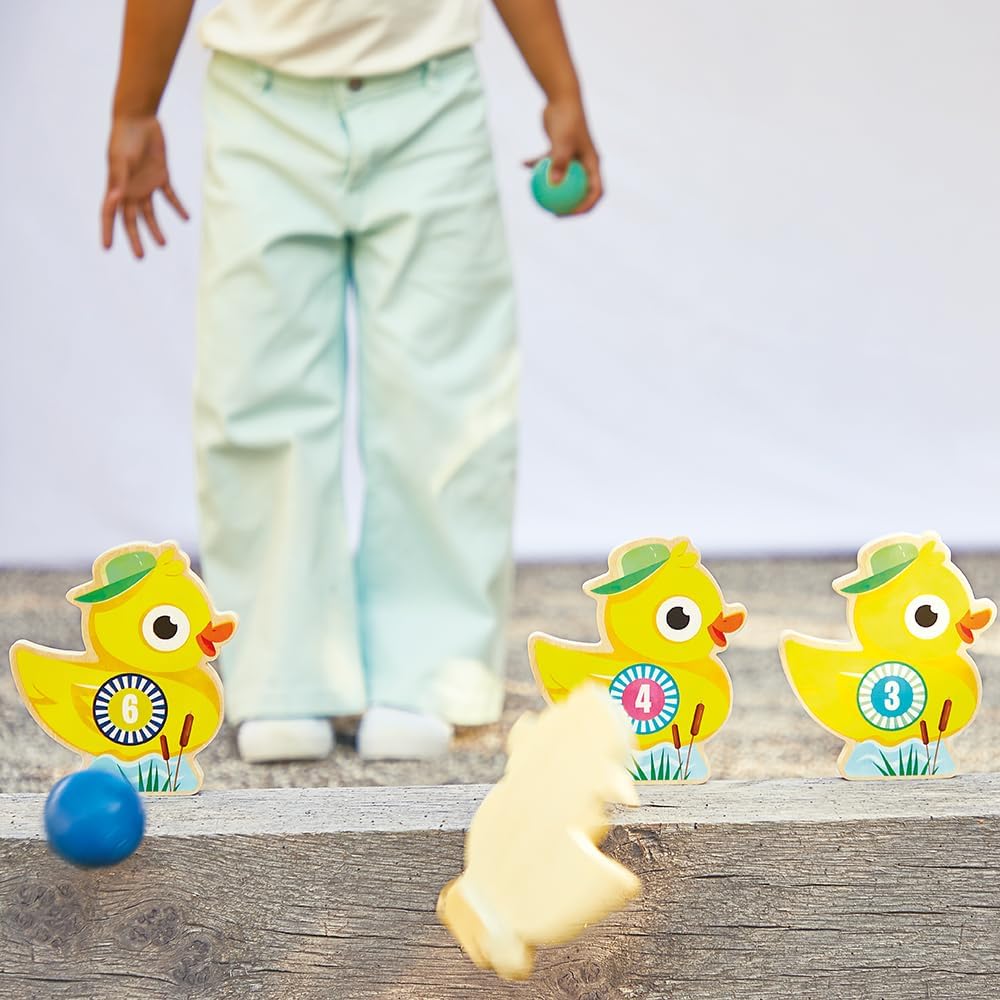 Janod - Kinder-Kegelspiel Applepop - Geschicklichkeitsspiel - 6 Enten-Kegel + 2 Kugeln - Spielzeug a