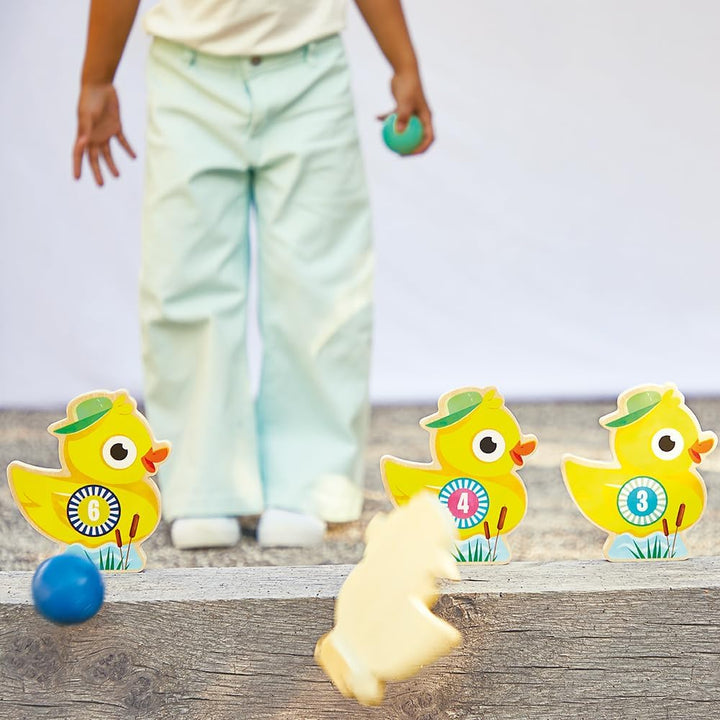 Janod - Kinder-Kegelspiel Applepop - Geschicklichkeitsspiel - 6 Enten-Kegel + 2 Kugeln - Spielzeug a