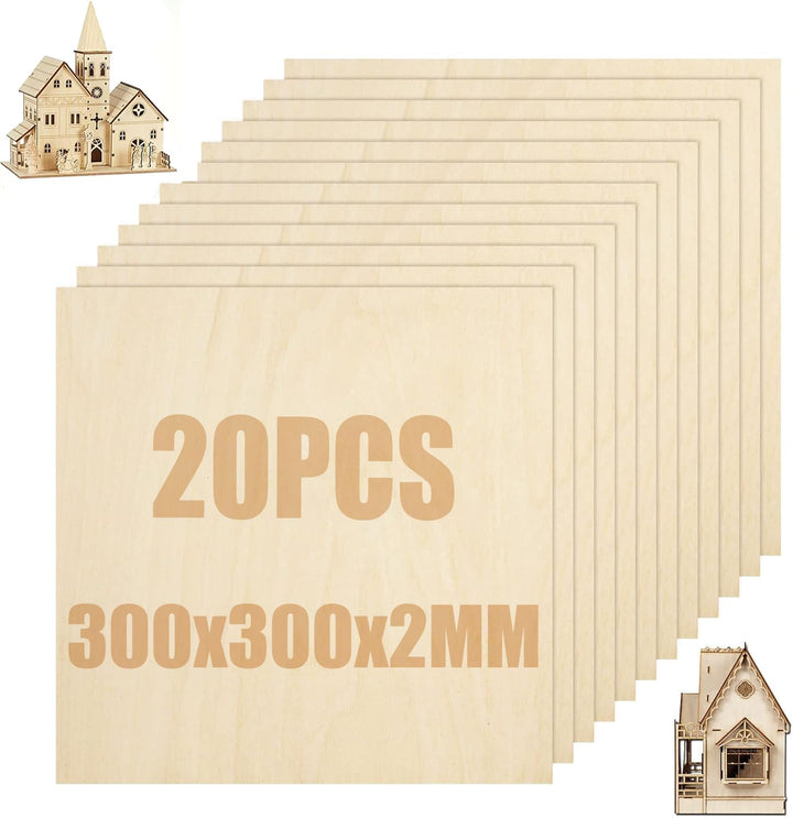 SENENQU 20 Stück Lindenholz 2 mm, Sperrholz 300 x 300 mm x 2 mm, Holzplatten zum Basteln für Laserpr