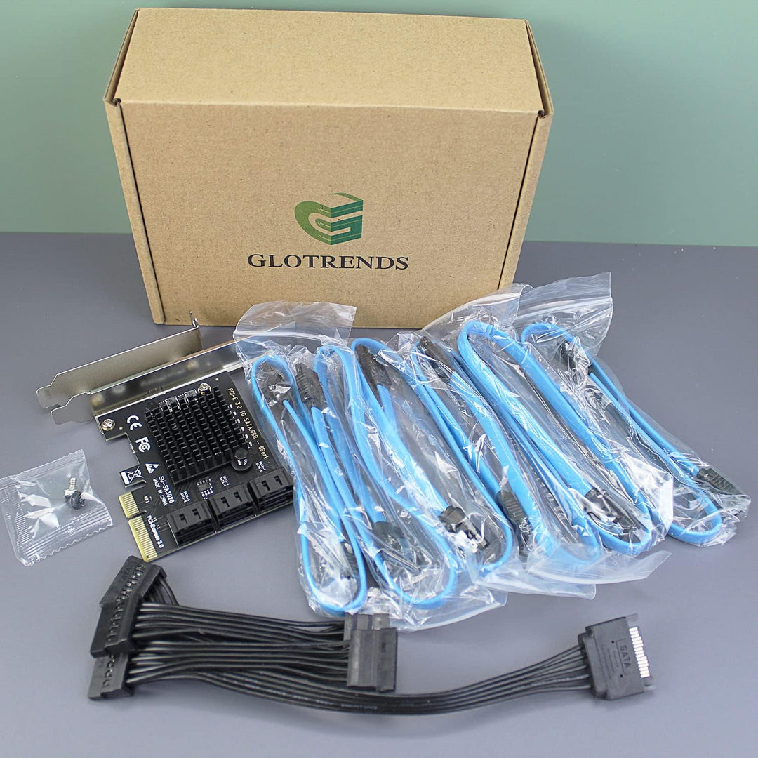 GLOTRENDS SA3026 6 Ports PCIe X4 SATA Erweiterungskarte, inklusive SATA Kabel und 1:5 SATA Splitter