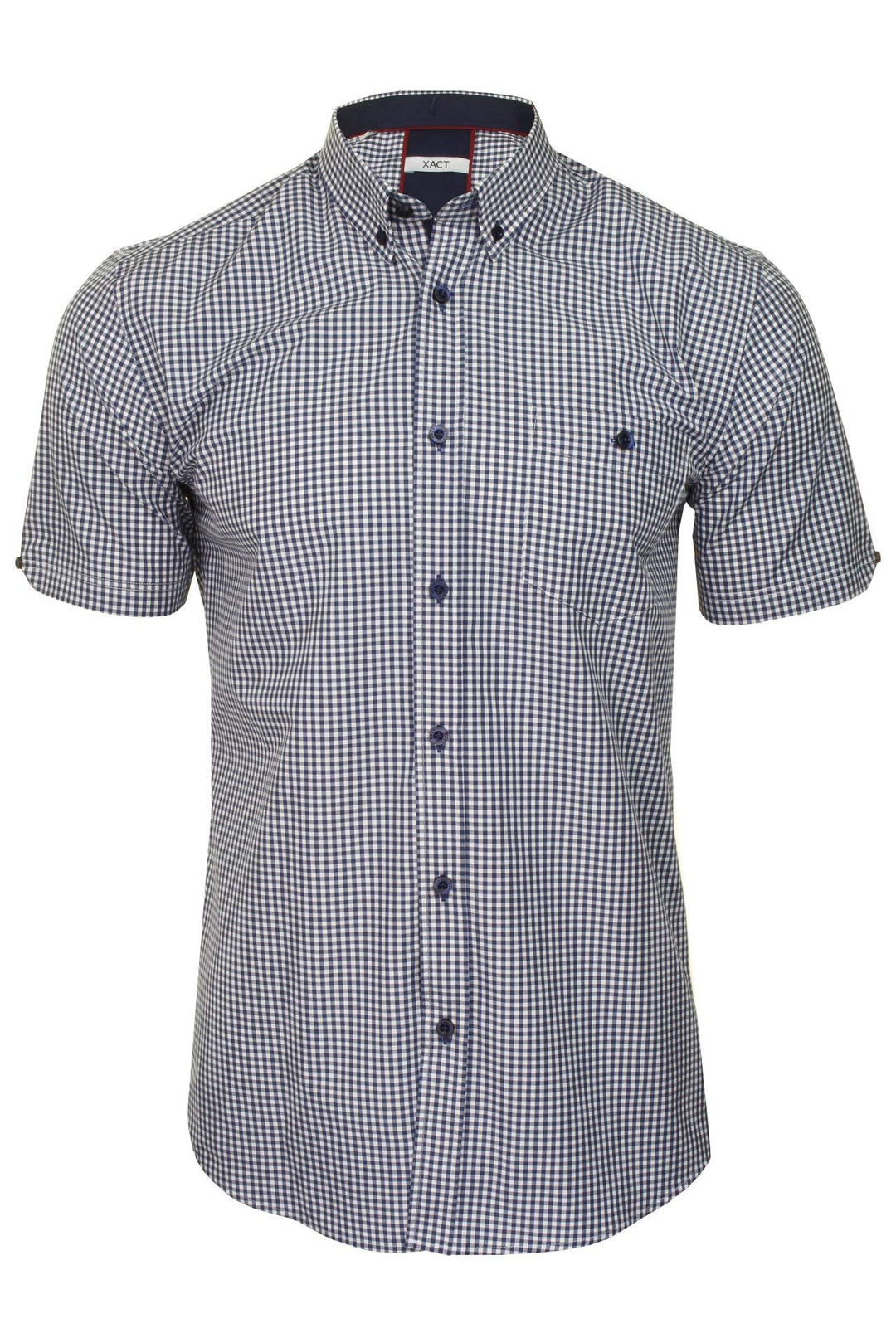 Xact Herren Kurzarmhemd mit Gingham-Karo, Button-Down-Kragen, Normale Passform M Navy/ White, M Navy