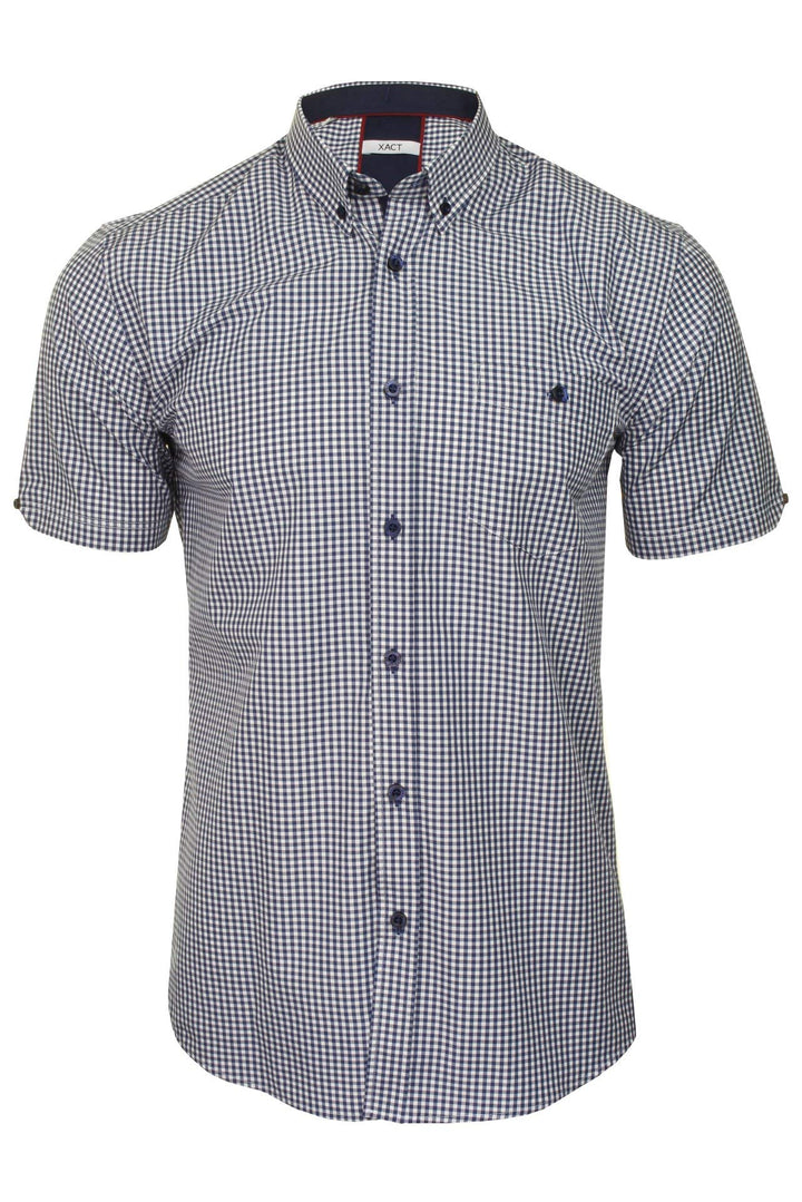 Xact Herren Kurzarmhemd mit Gingham-Karo, Button-Down-Kragen, Normale Passform M Navy/ White, M Navy