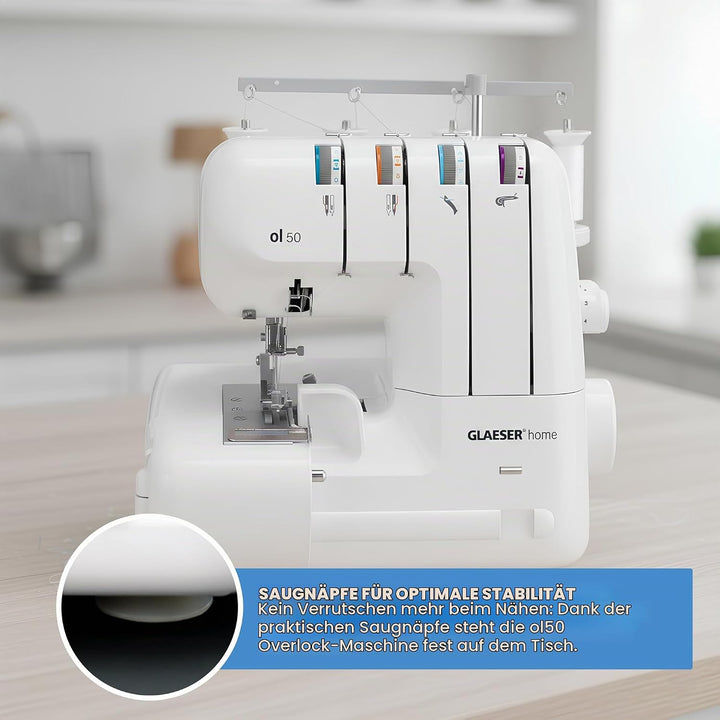 GLAESERhome | Overlock Nähmaschine ol 50 | Näht u. Schneidet in einem Arbeitsschritt | Overlock Masc