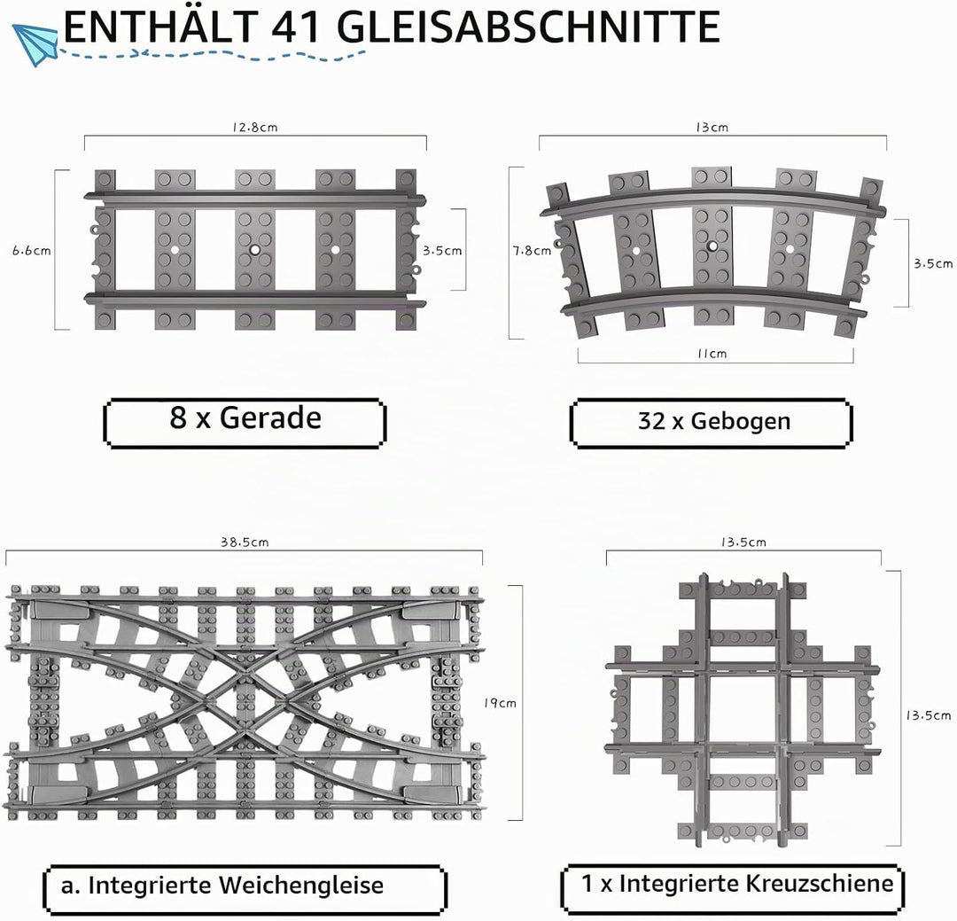 JAOGAUS City Schienen, 41 Stück City Bausteine Schienen, City Schienen Eisenbahn Schienen Set für Ba