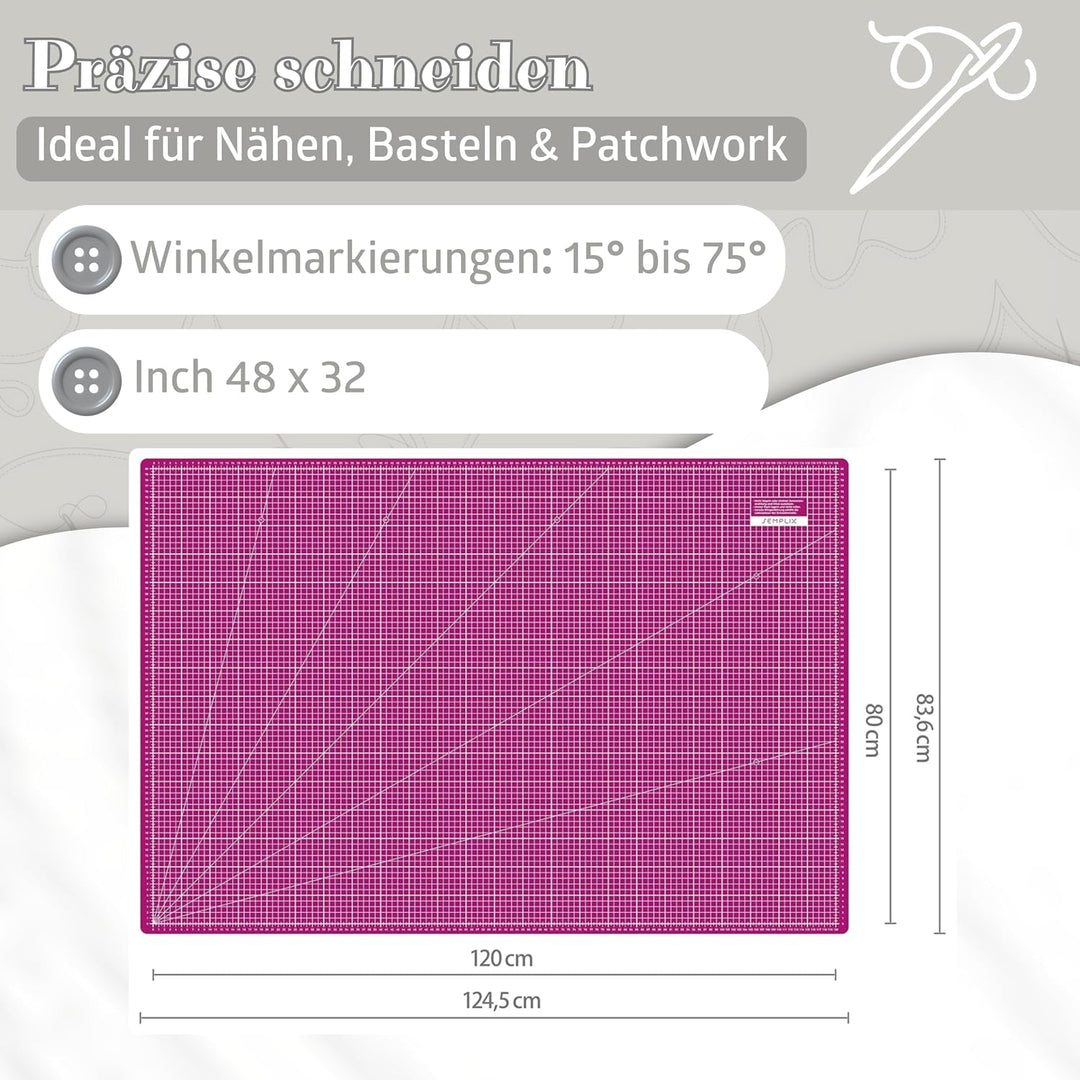 SEMPLIX Schneidematte A0 selbstheilend 120 x 80 cm Patchwork Basteln (Beere-Rosa), Beere-rosa