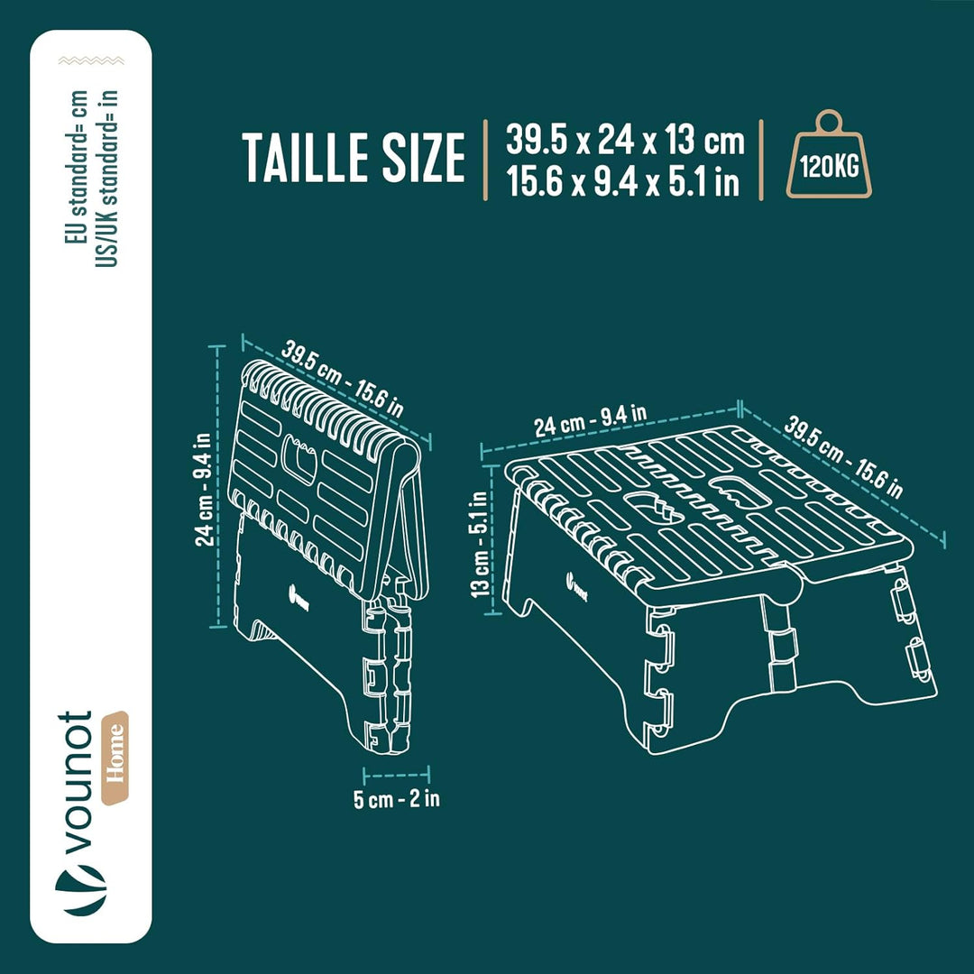 VOUNOT® Tritthocker Klappbar Rutschfester Trittstufe Klapphocker faltbar mit integriertem Griff, Tra