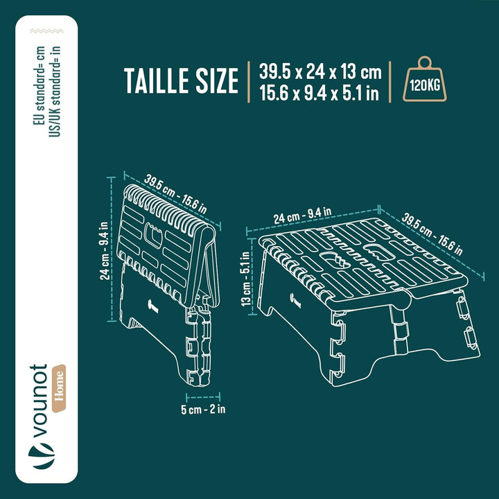 VOUNOT® Tritthocker Klappbar Rutschfester Trittstufe Klapphocker faltbar mit integriertem Griff, Tra