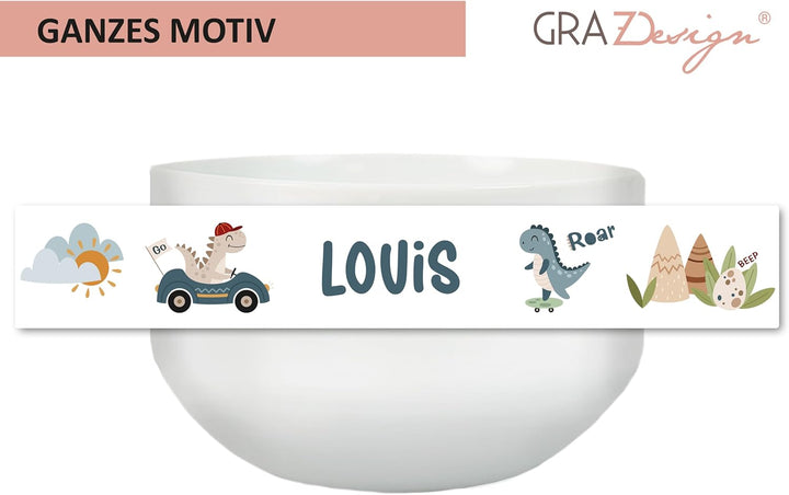 GRAZDesign Dino Müslischale mit Name Dinosaurier Kinder Schale personalisiert Keramik Mehrfarbig 13x