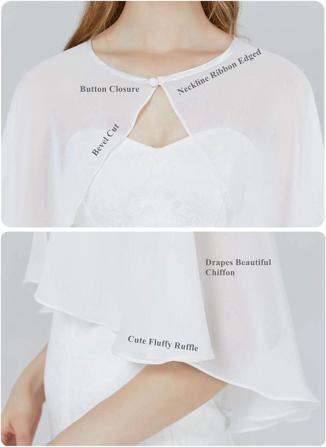 BEAUTELICATE Chiffon Stola Damen Festlich Chiffon Schal Cape Bolero Strickjacke für Hochzeit Braut A